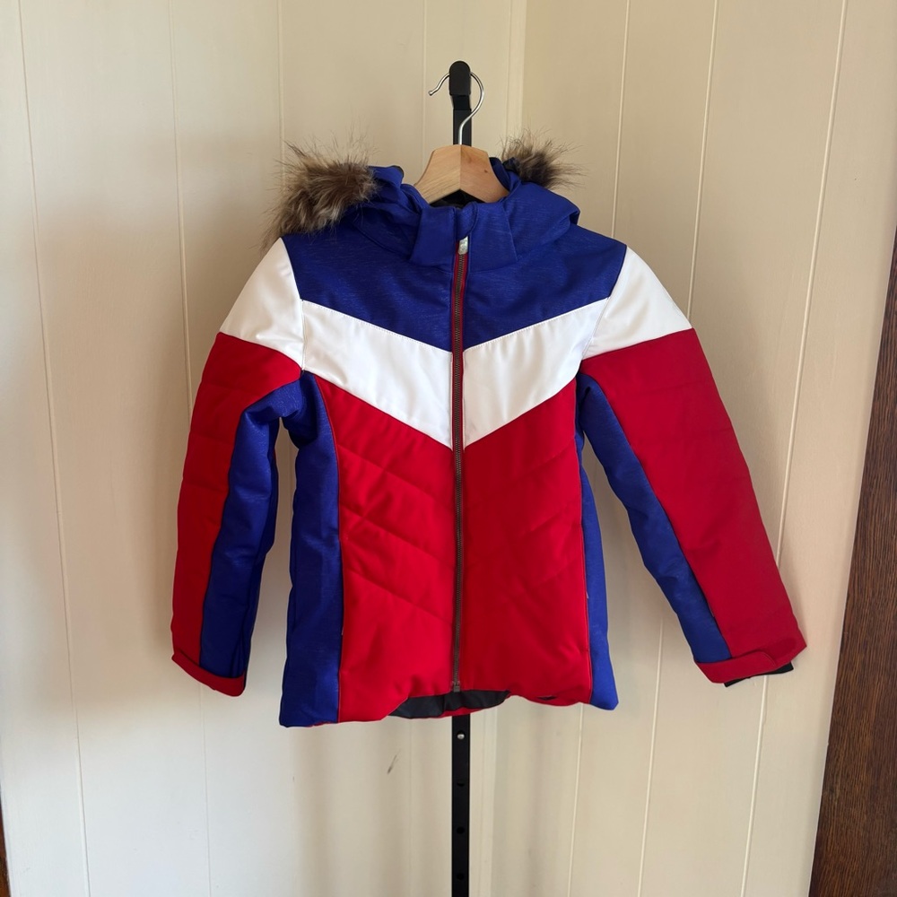 NEW Spyder Blue and White Kids Jacket with Fur Trim (fits like girls 10)
